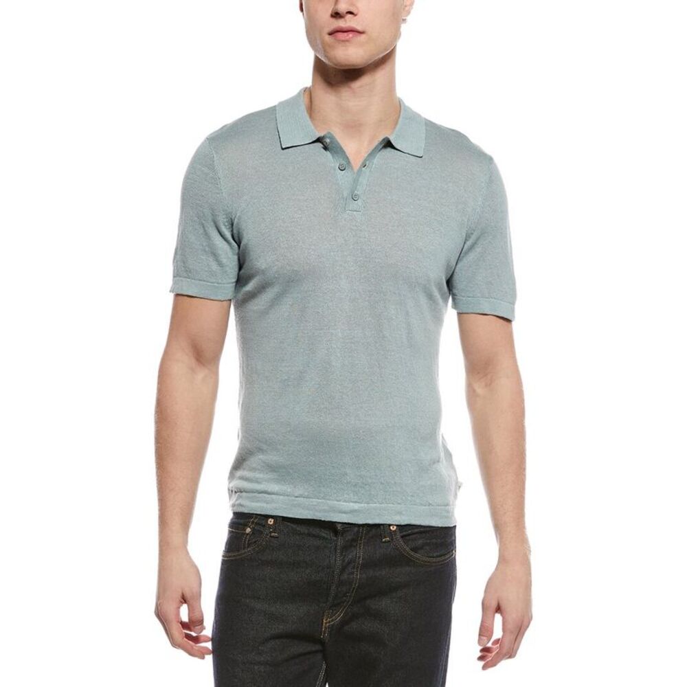 Onia Mens  Linen Polo Sweater, Green